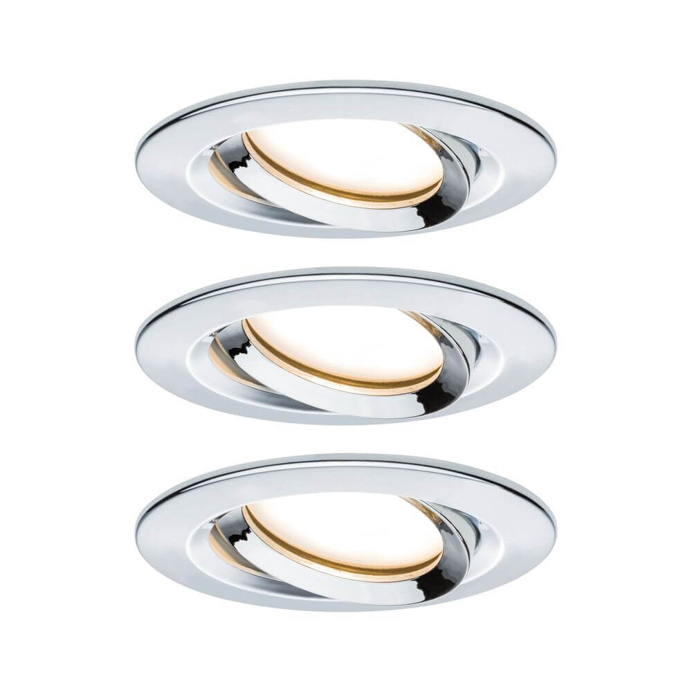 3er-Set LED Einbauleuchte Nova Plus Coin Dimmbar IP65 2700K Chrom für energiesparende, stilvolle Beleuchtung.