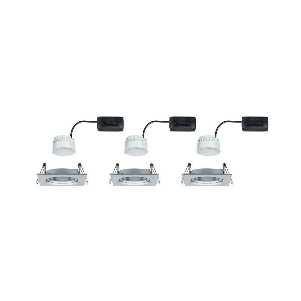 3er-Set LED Einbauleuchte Nova eckig Alu-Gedreht in flachem Design, geeignet für geringe Hohlraumtiefen.