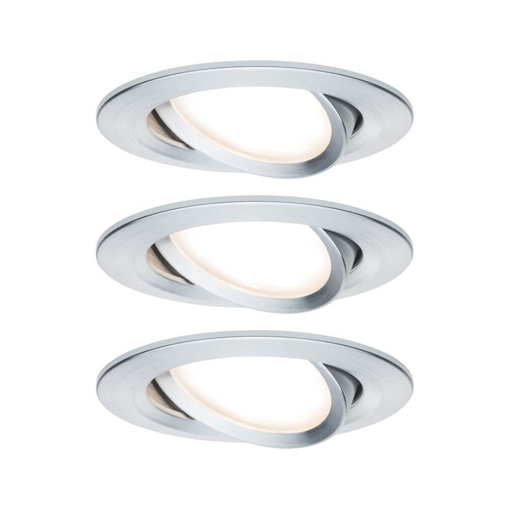 3er-Set LED Einbauleuchte Nova rund 3-Stufen Dimmbar Alu-Gedreht – modernes Design mit warmweißem Licht.