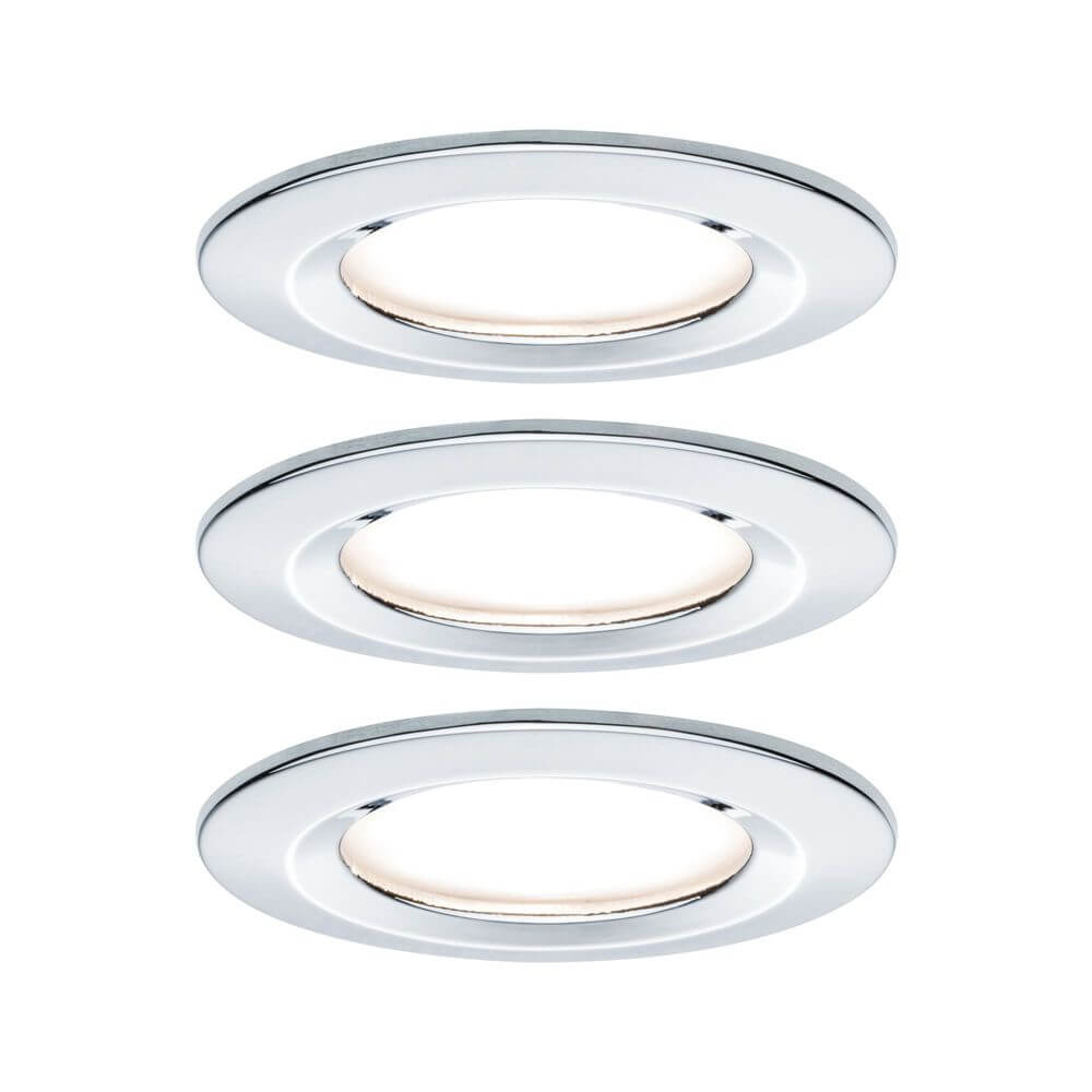 3er-Set LED Einbauleuchte Nova rund Chrom - Flache Leuchten mit warmweißem Licht und Chromdesign.
