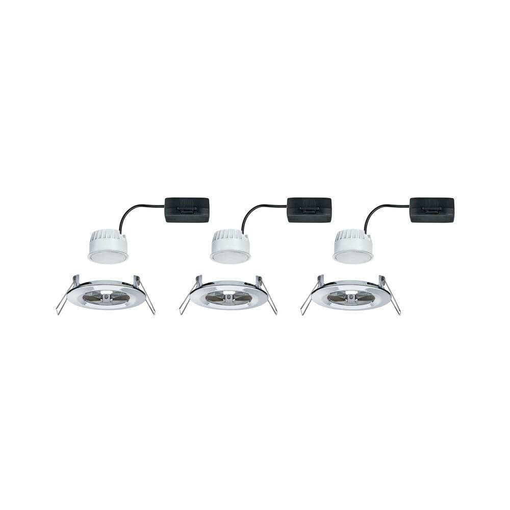 3er-Set LED Einbauleuchte Nova rund Chrom – modernes Design mit warmweißem Licht und flachem Einbauprofil.