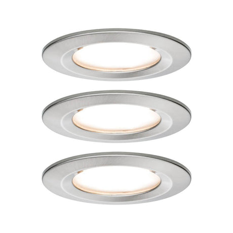 3-piece set LED Nova recessed light, round, brushed iron, in a slim design, warm white light.