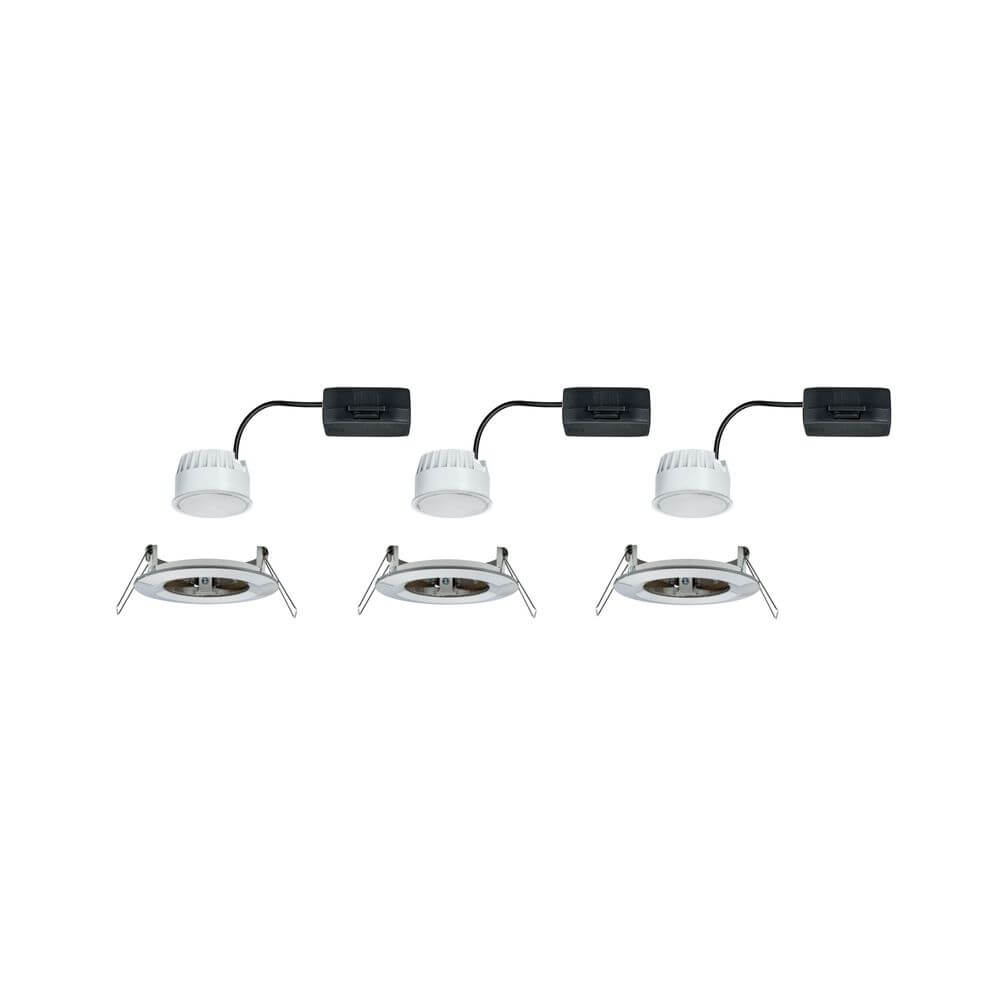 3er-Set LED Einbauleuchte Nova rund Eisen-Gebürstet, flache Leuchten mit LED-Modul für 230V-Direktanschluss.