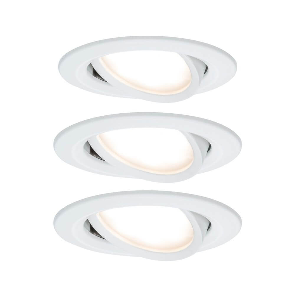 3er-Set LED Einbauleuchte Nova rund in Weiß, warmweißes Licht, flach, geeignet für geringe Hohlraumtiefen.