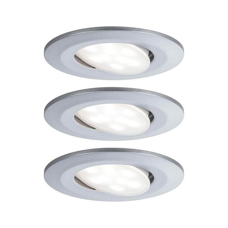 3-delt sett LED innfelte lys Calla IP65 4000K krom matt i moderne design, ideelt for ulike bruksområder.