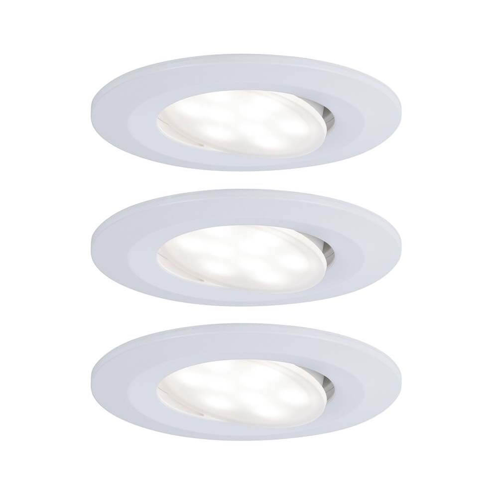 3er-Set LED Einbauleuchten Calla IP65 schwenkbar 4000K Weiß in Weiß matt, blendfreie Gestaltung.