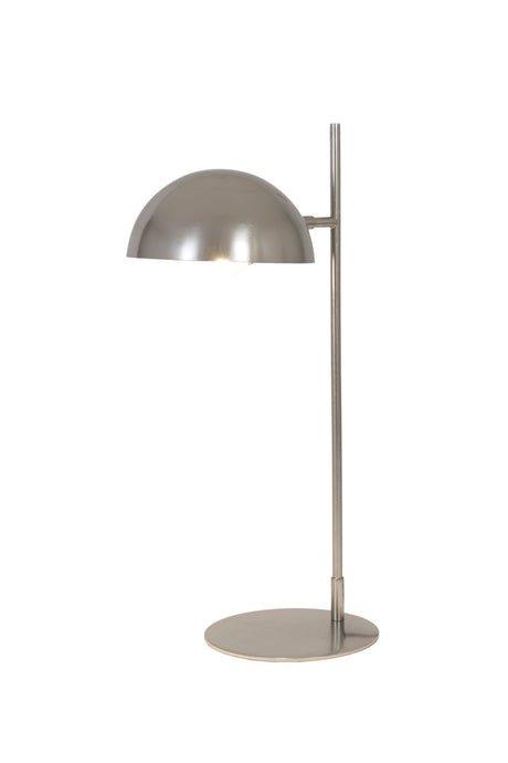 Tischlampe Miro aus Messing in Silber mit rundem Schirm, höhenverstellbar, Frontansicht