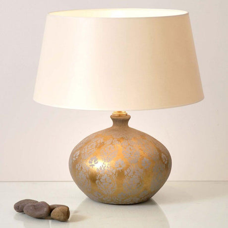 Table lamp Vaso Barocco ceramic gold-silver with elegant design and rounded lampshade.