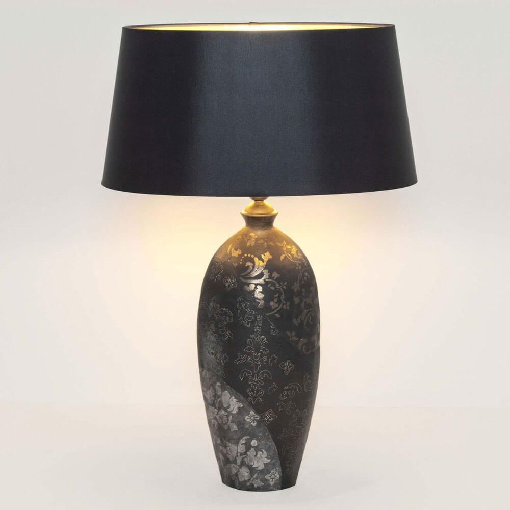 Tischleuchte Mary Oval Gross Keramik Schwarz-Gold-Silber