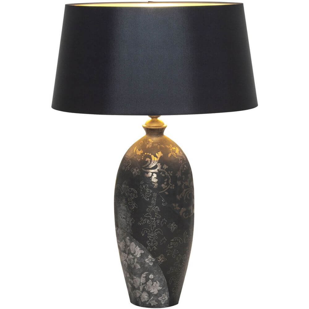 Tischleuchte Mary Oval Gross Keramik Schwarz-Gold-Silber