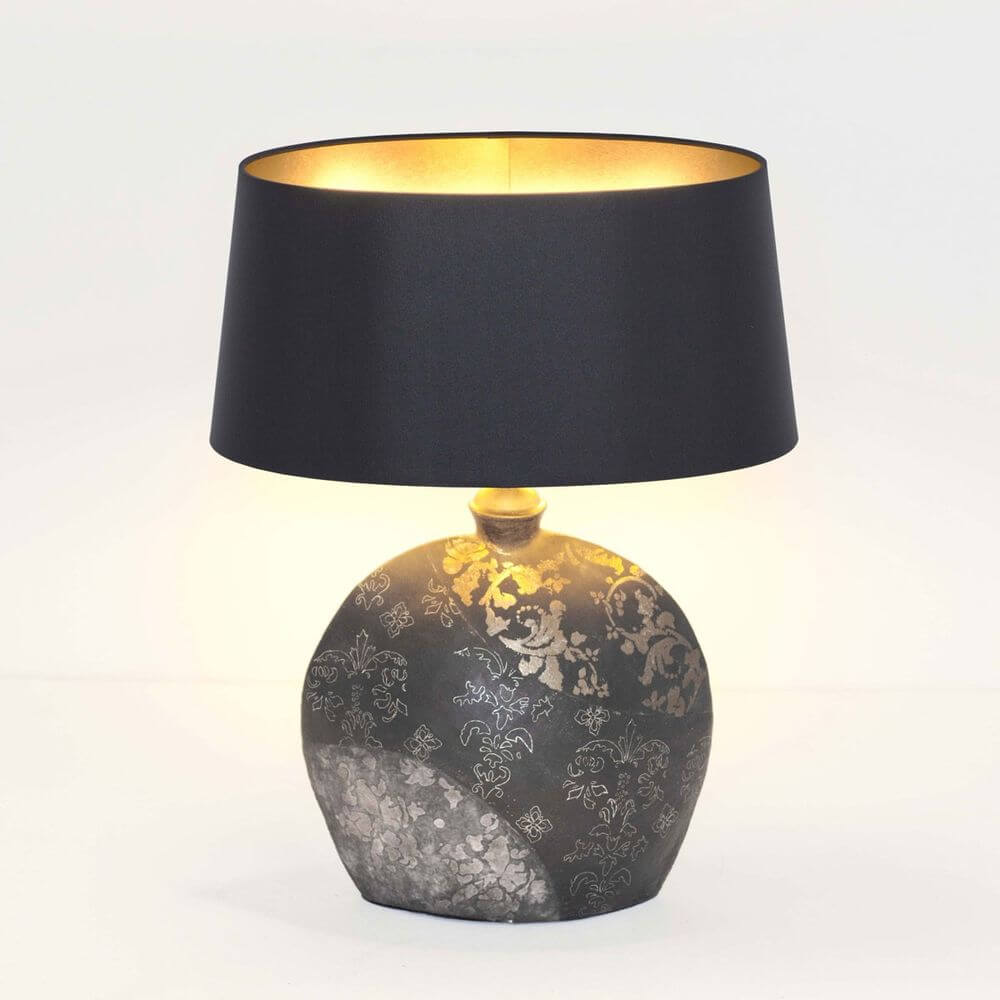 Tischleuchte Mary Oval Klein Keramik Schwarz-Gold-Silber
