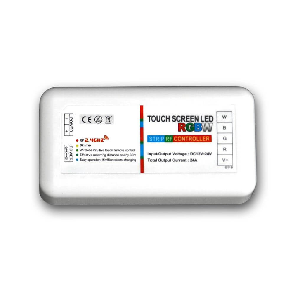 RGBW Funkcontroller mit Fernbedienung 12V-24V bis 10A, Steuerung für RGBW-LED-Strips, Touchscreen RF Controller.