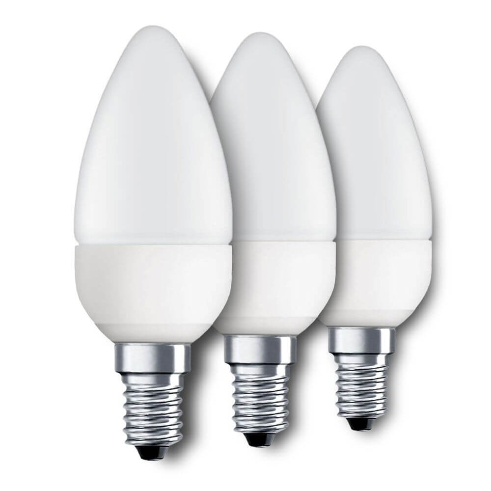 E14 LED Kerze 3er Set Warmweiß 3000K 320lm 4W in weißer Farbgebung, energieeffiziente LED-Lampen.