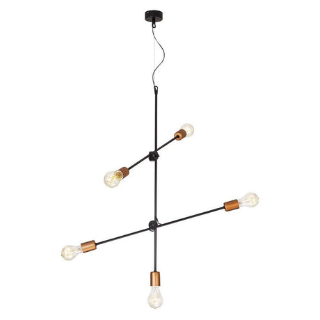 RetroStick Pendelleuchte 5-flammig 73cm Kupfer, minimalistische Beleuchtung mit verstellbaren Querstäben.