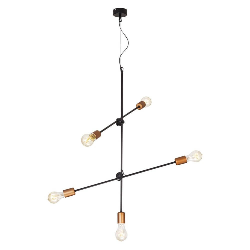 RetroStick Pendelleuchte 5-flammig 73cm Kupfer, minimalistische Beleuchtung mit verstellbaren Querstäben.