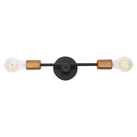 RetroStick wall light, 2-light, 37 cm, copper, with a rotatable black tube and matte copper sockets.