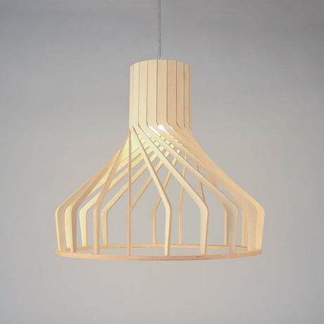 Woody trependellampe Ø 38 cm bøk i moderne design med klassisk klokkeform og åpen treramme.