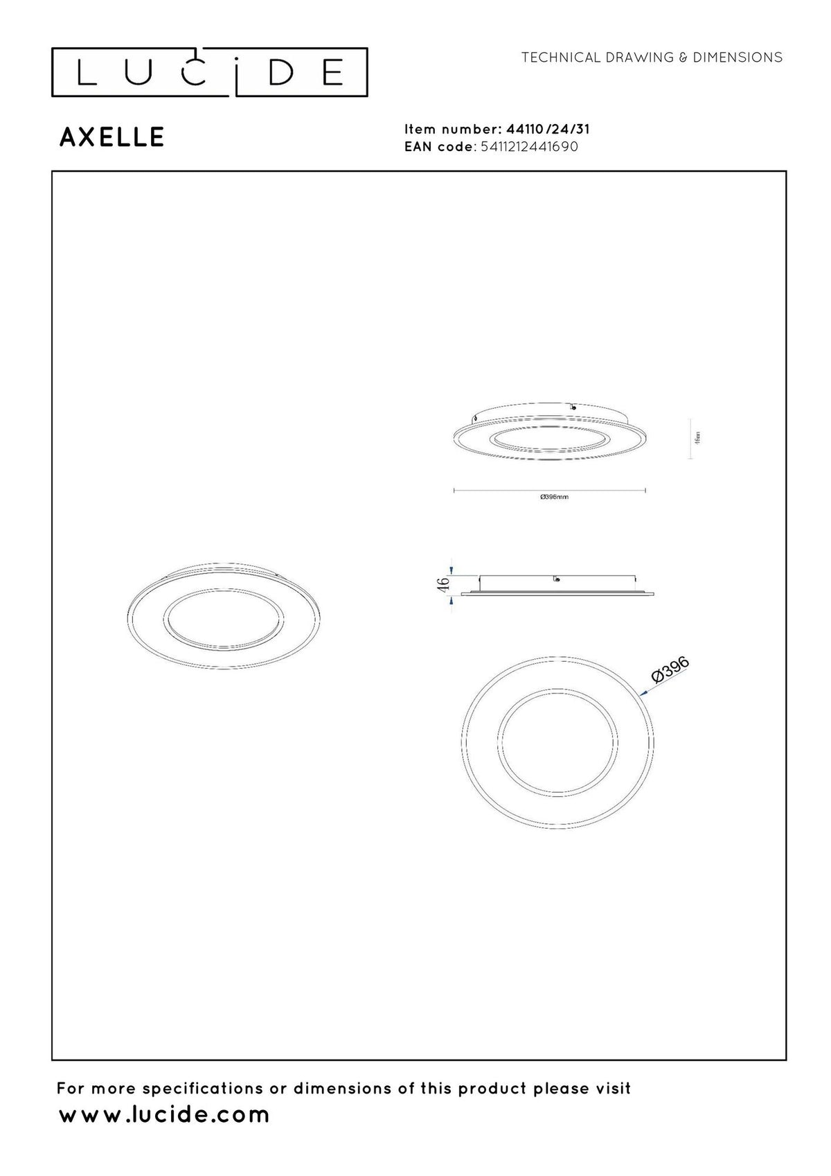 LED-Deckenleuchte Axelle 3-stufig dimmbar rund Ø 39,6cm Weiß (6)