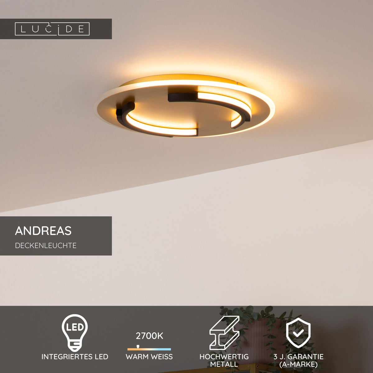 LED-Deckenleuchte Andreas rund Messing 39,6cm (5)