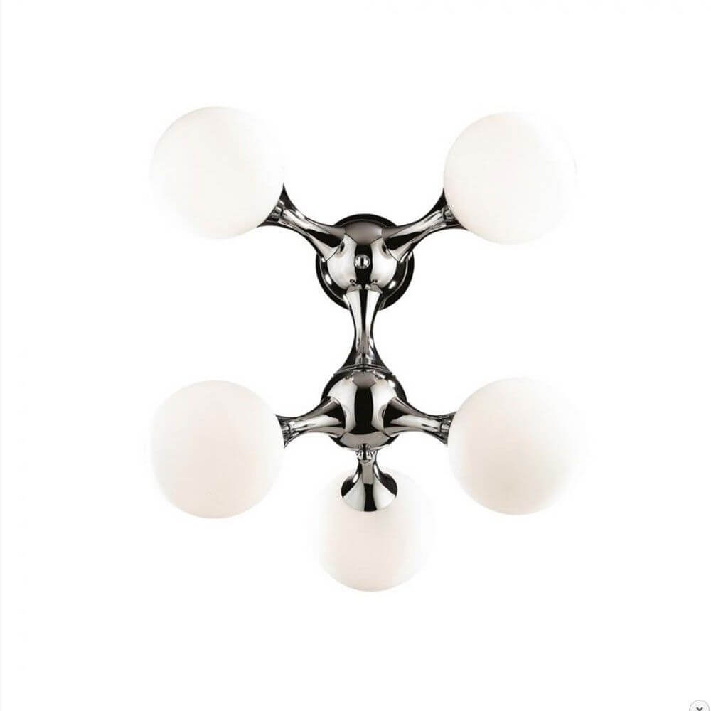 Nodi Wandleuchte mit 5 Kugelgläser Chrom in glänzendem Chrom mit vielseitig drehbaren Lichtverteilern.