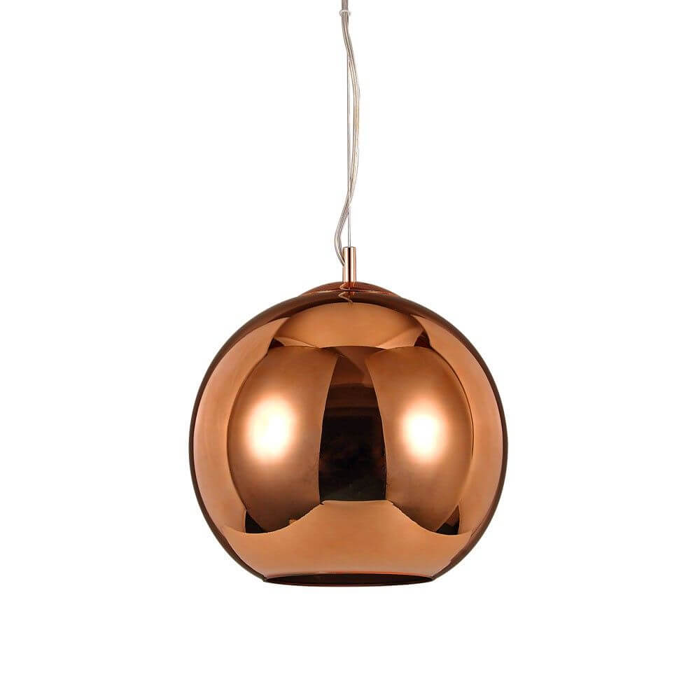 Luminária pendente de bola de vidro cobre Ø 30cm em forma de bola feita de vidro de cobre brilhante.