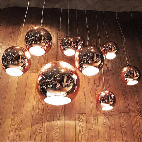 L Glaskugel Pendelleuchte Kupfer Ø 40cm in Kugelform aus verkupfertem Glas, erhältlich in verschiedenen Größen.