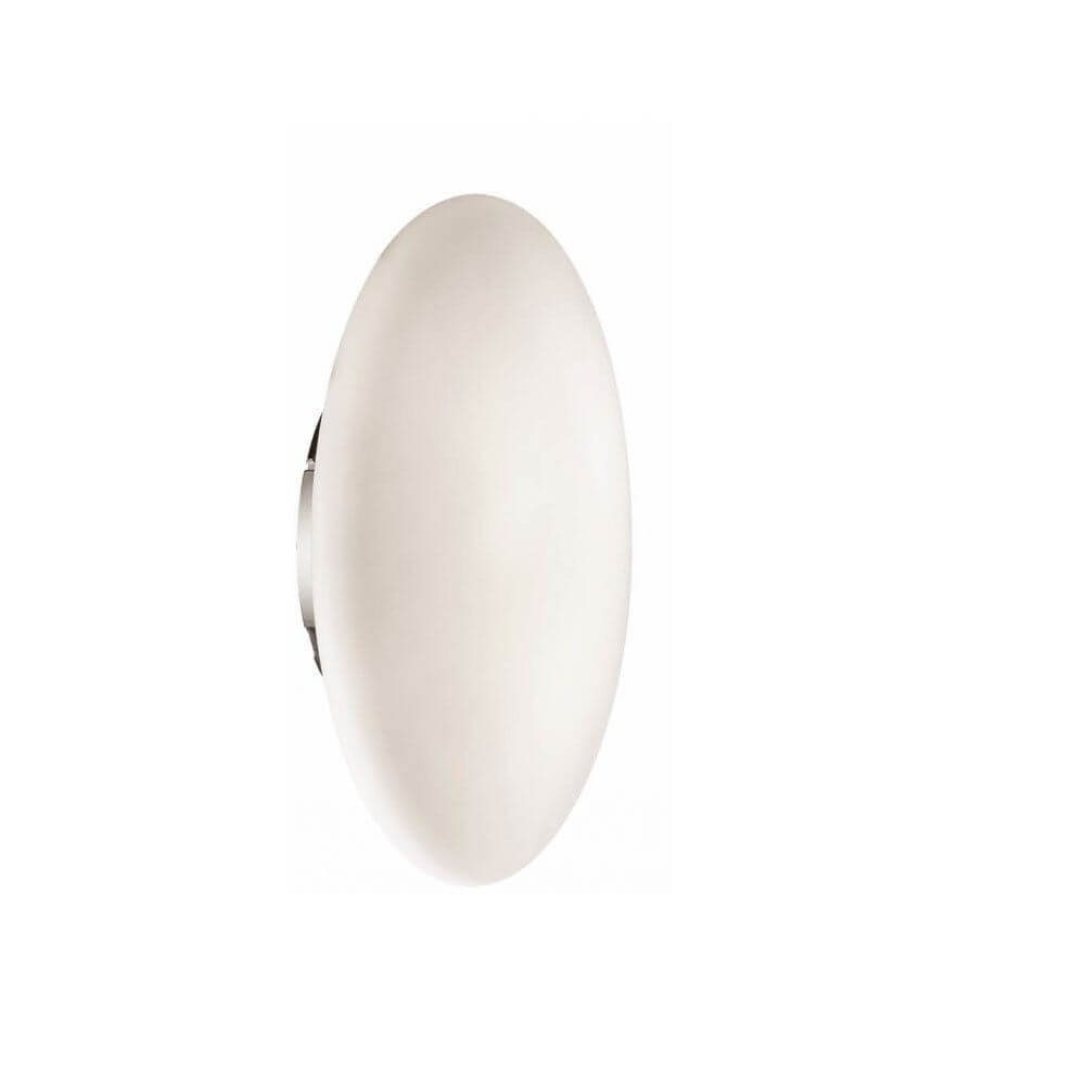 Smarties Glas Wand- & Deckenleuchte Ø 43cm mit Chromhalterung und weißem Glaslichtverteiler.