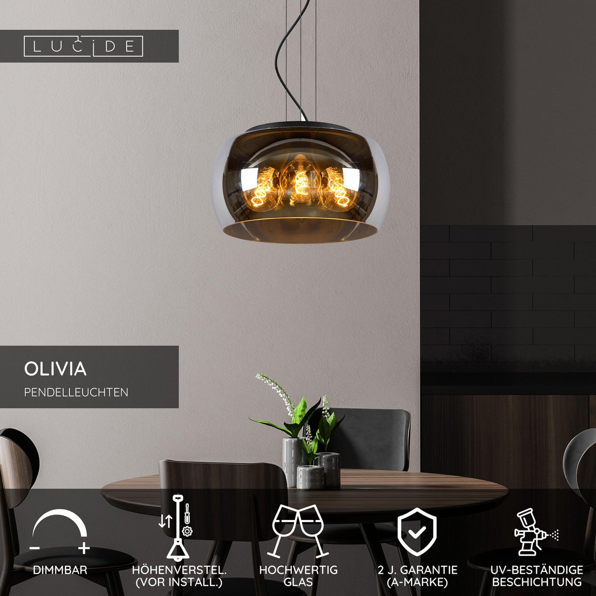 Suspension Olivia à 3 lampes avec abat-jour en verre Ø 40cm (5)