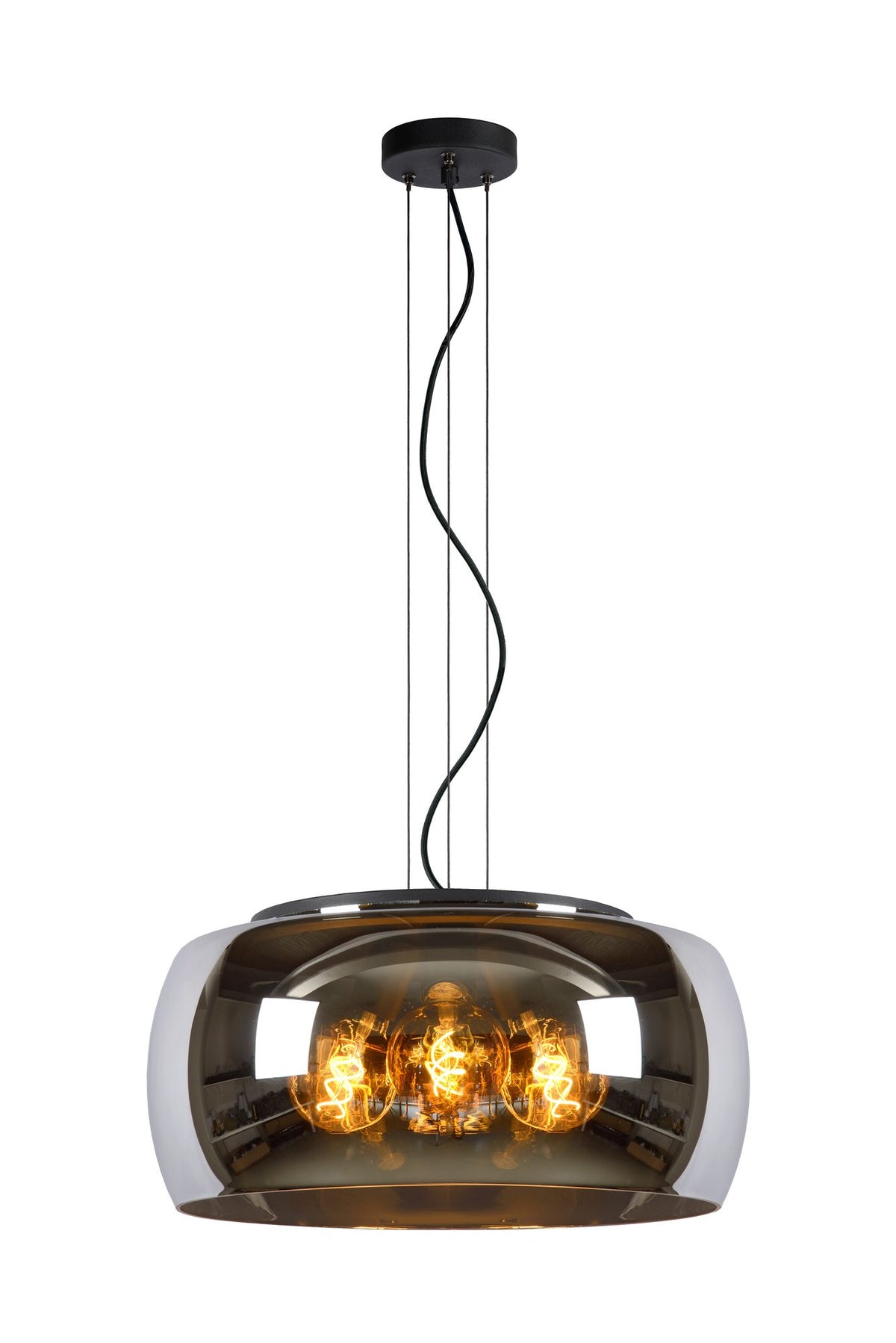 Lampada a sospensione Olivia a 3 luci con paralume in vetro fumé Ø 50cm regolabile in altezza (2)