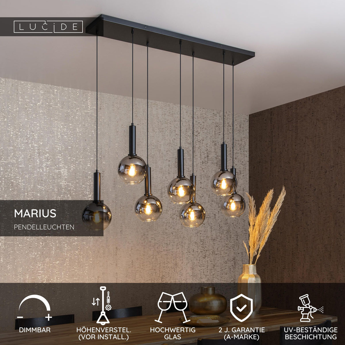 Pendellampe Marius 7-flammig mit Glasschirm (6)
