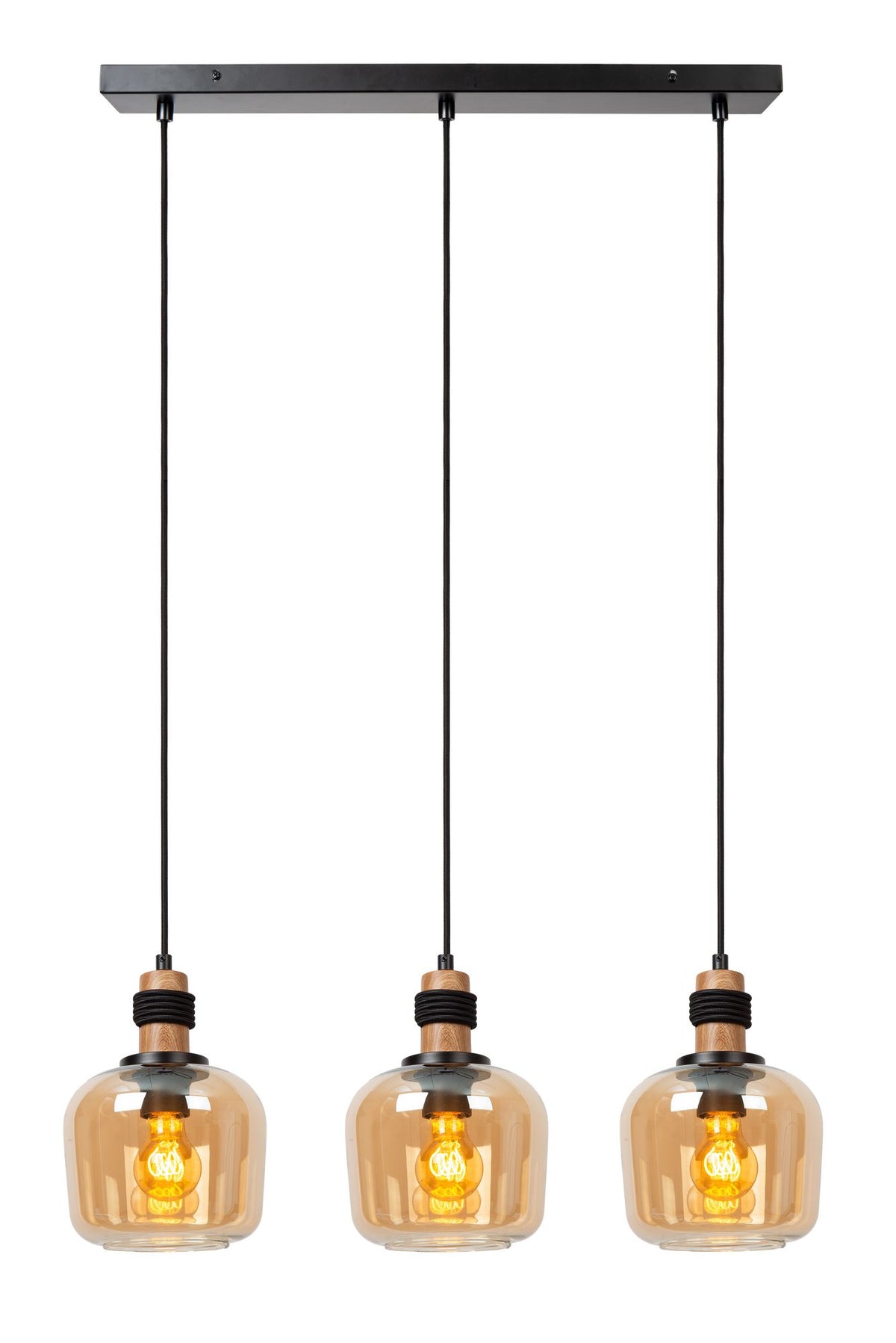 Ilona pendant light, 3-light rectangular with glass shade, height-adjustable (2)
