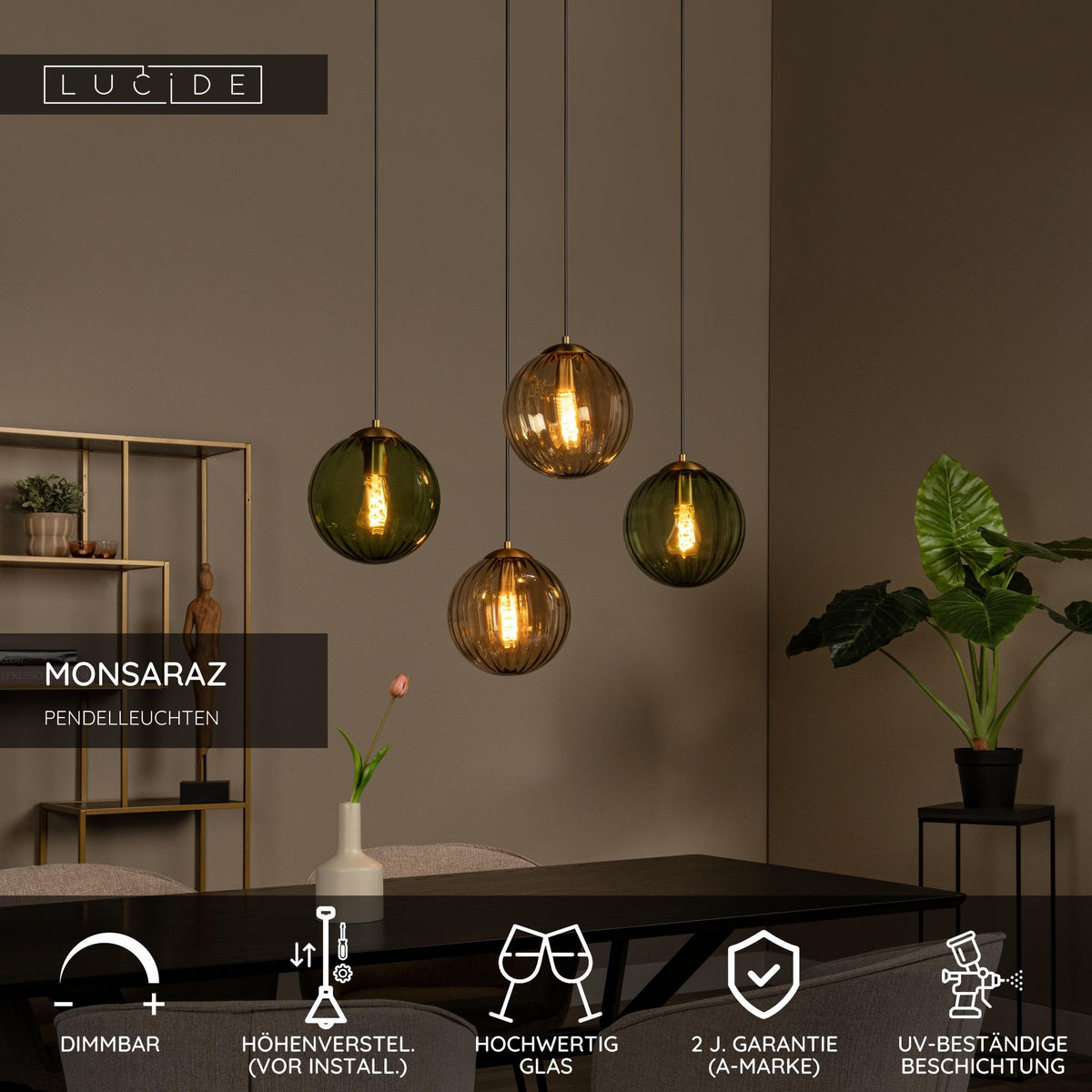 Suspension Monsaraz à 4 lampes avec abat-jour en verre (5)