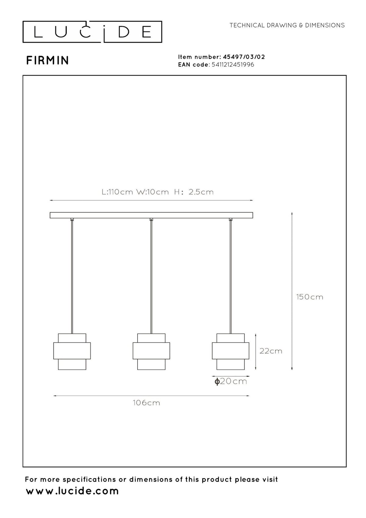 Lámpara colgante Firmin de 3 luces, regulable en altura, cristal, latón (6)