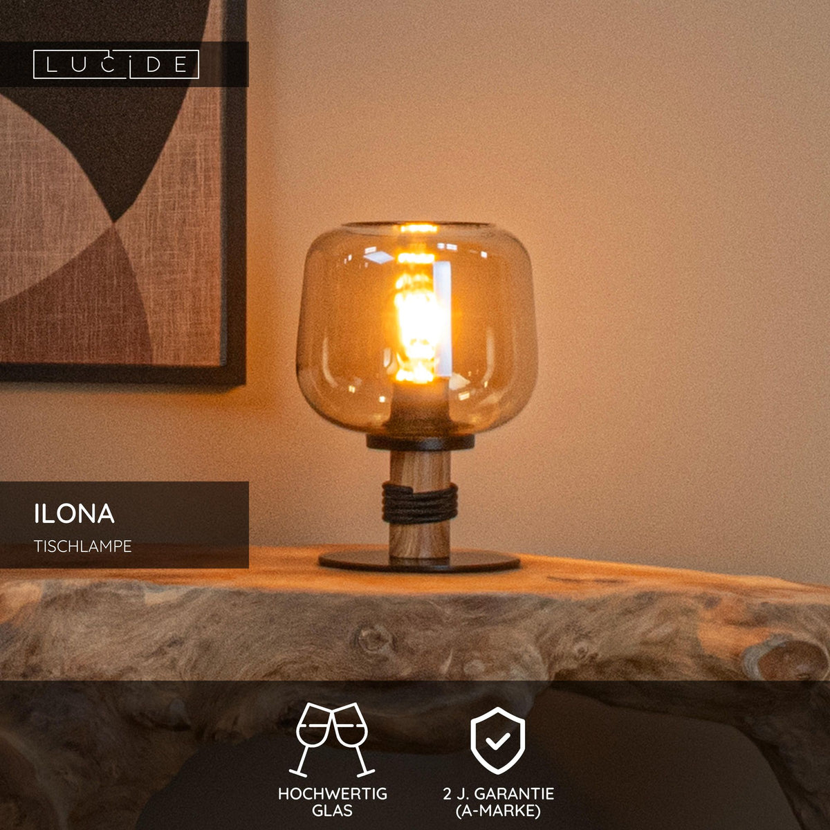 Tischleuchte Ilona Amber mit Glasschirm Ø18cm (4)