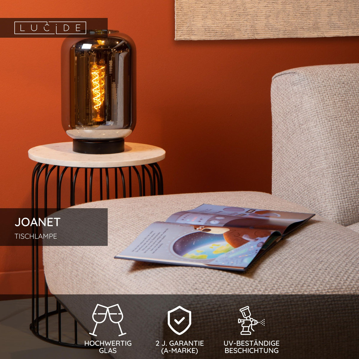 Tischlampe Joanet Glas Rauchgrau (4)
