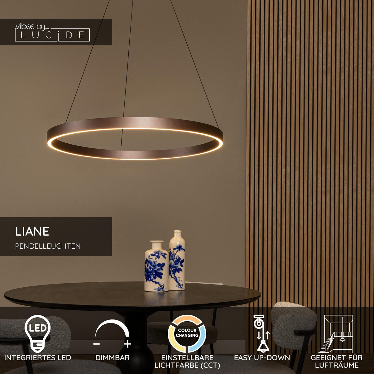 LED-Candeeiro suspenso Liane de 2 luzes CCT regulável Ø 80cm Cor ferrugem (5)