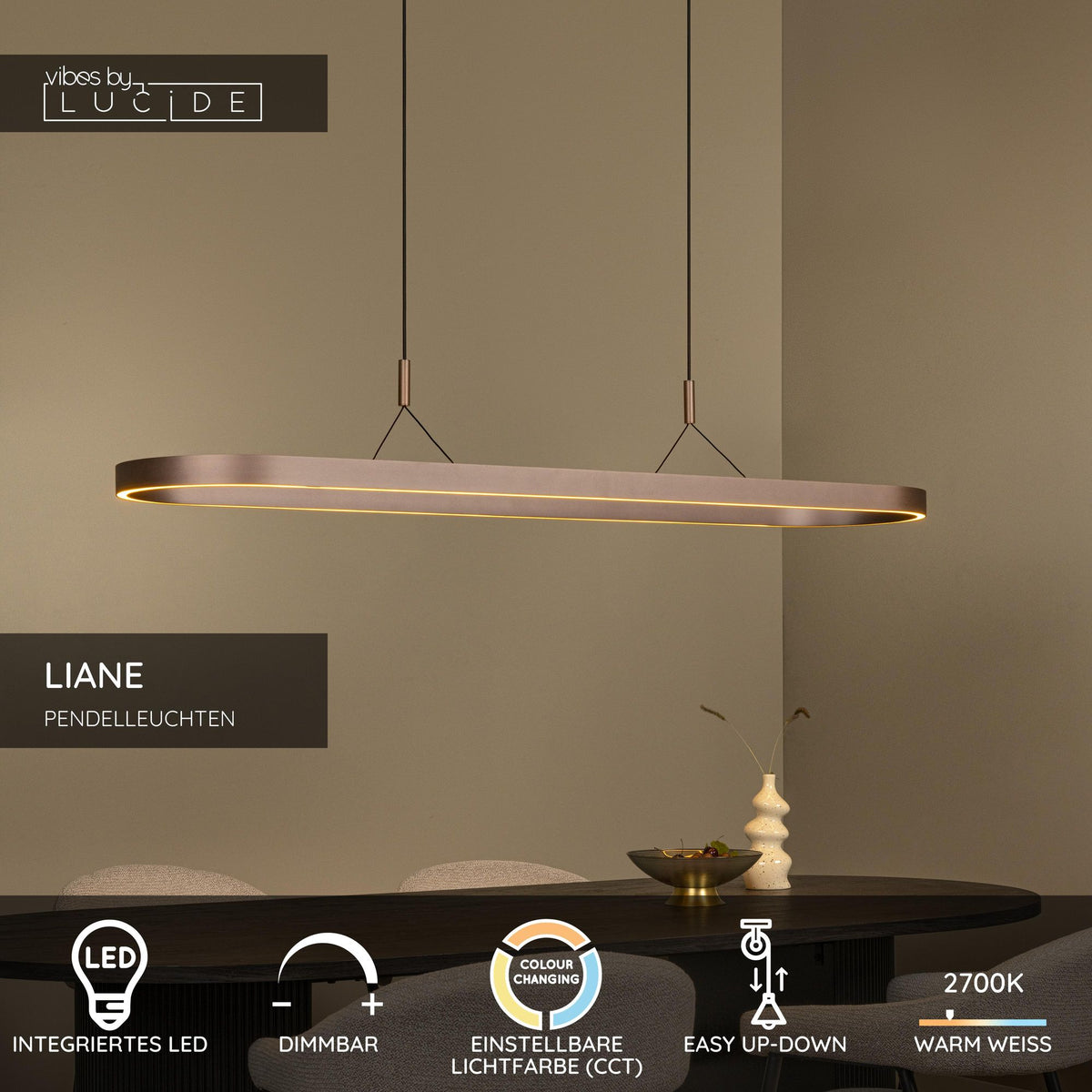 Liane 2-light pendant light CCT dimmable 150cm rust brown (5)
