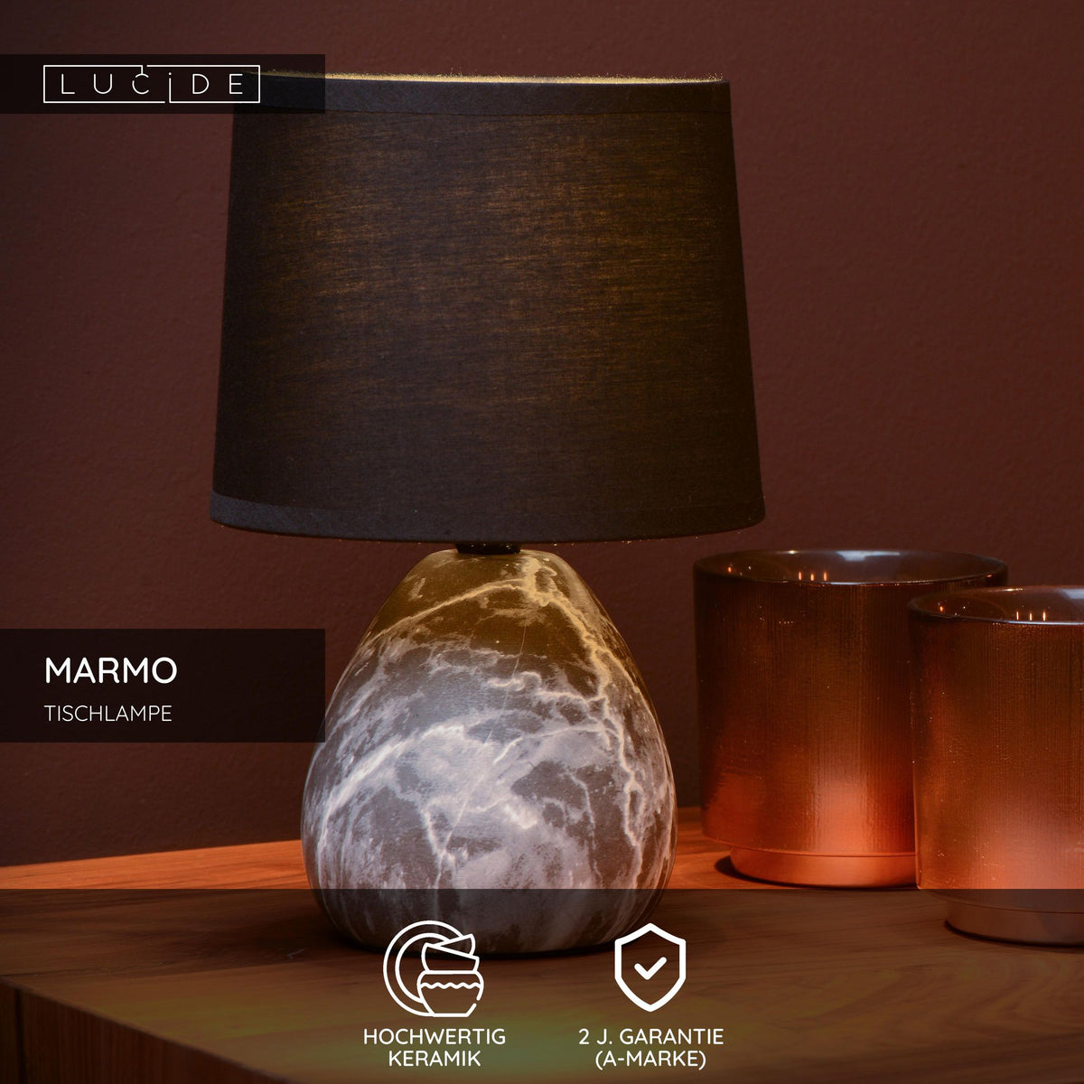 Tischleuchte Marmo mit Stoffschirm und Keramikfuß (6)