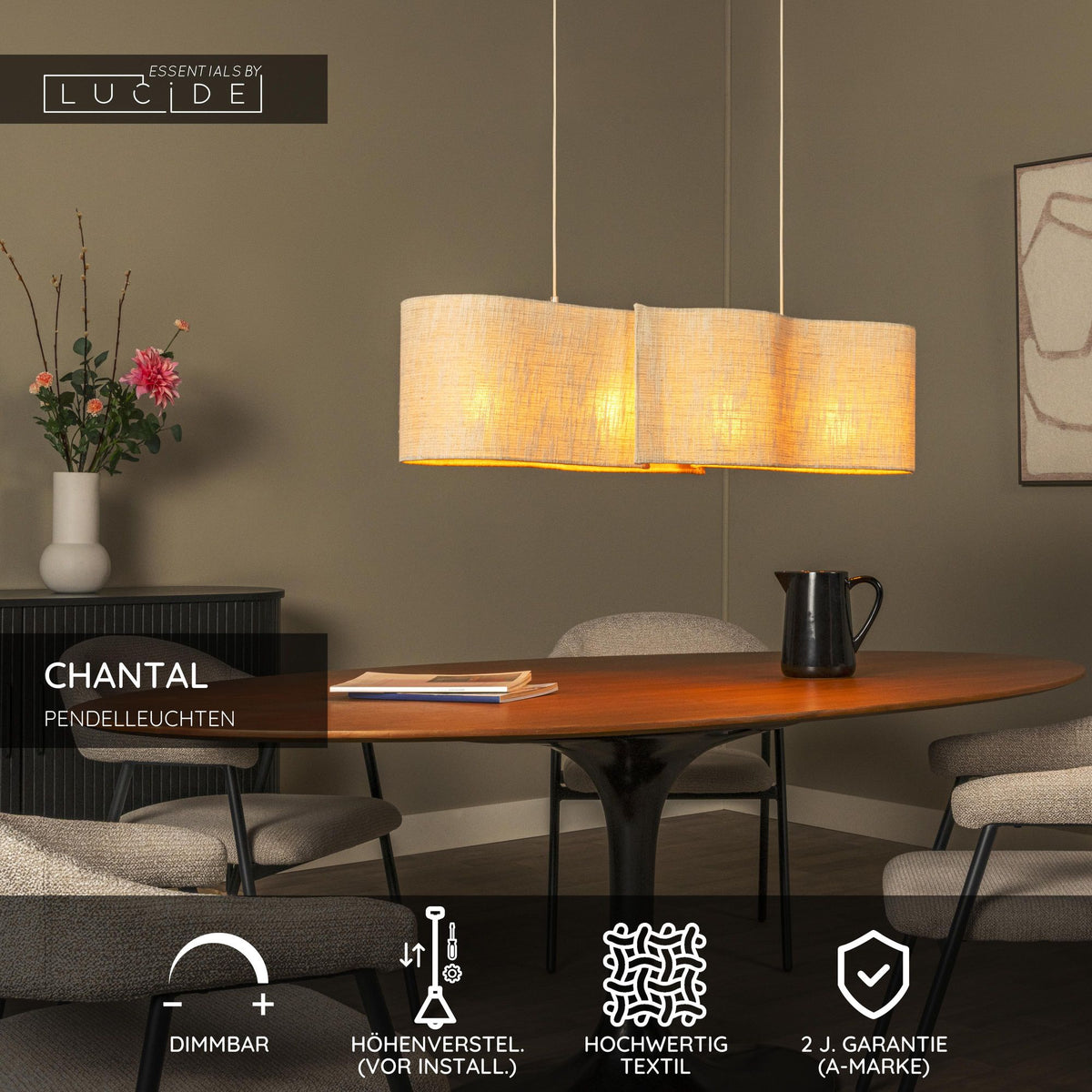 Pendelleuchte Chantal 4-flammig Textil Beige (5)