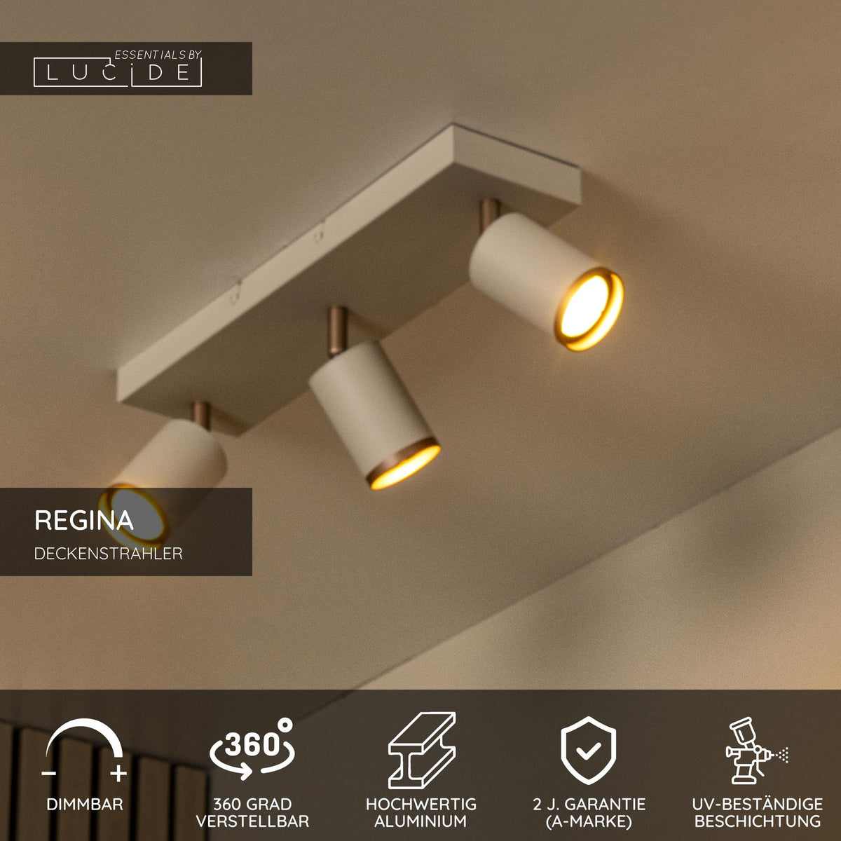 Regina 3-light swivel ceiling spotlight Taupe (3)