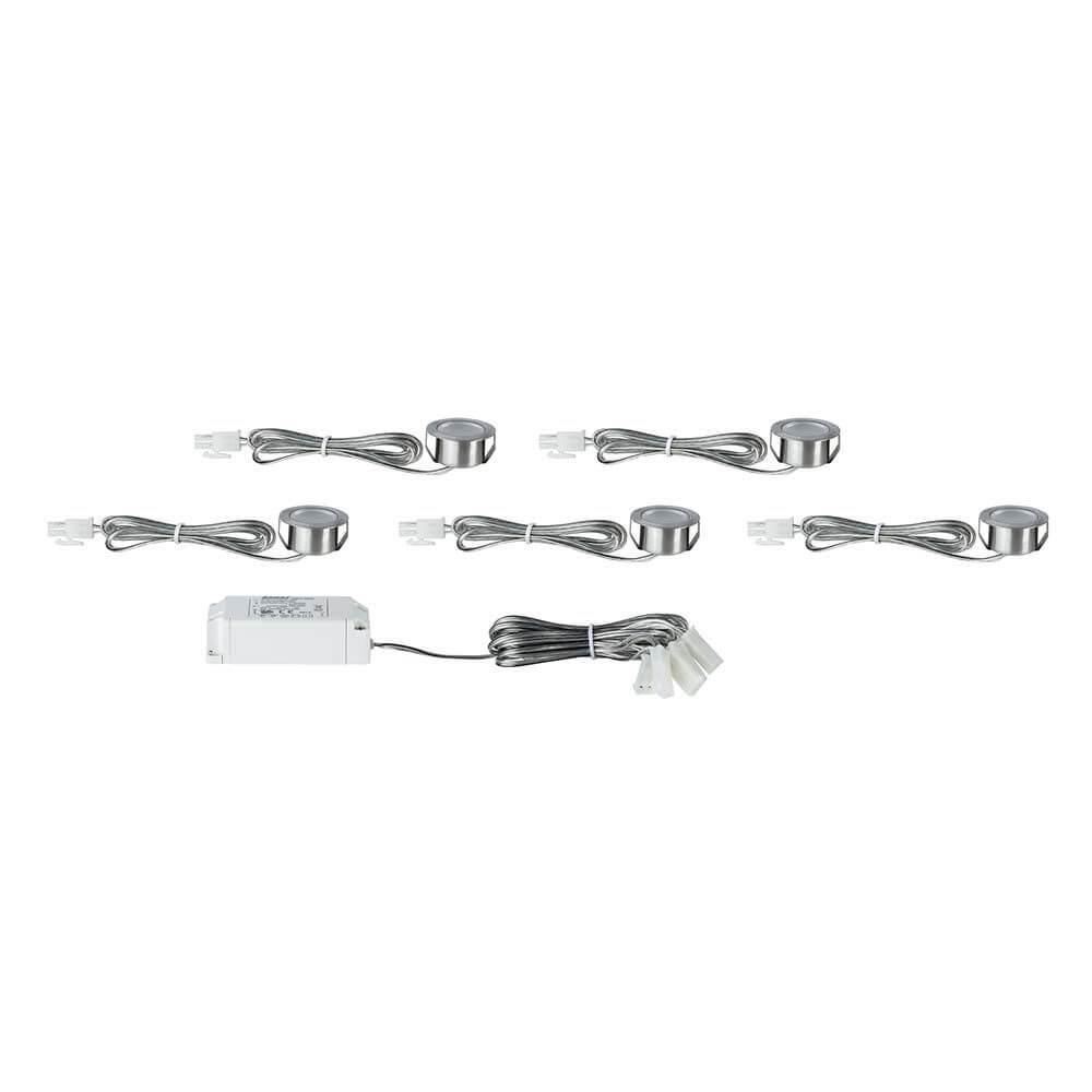 5er Möbeleinbauleuchten-Set Micro Line Mini LED rund inklusive 5 Leuchten und Anschlusskabel.