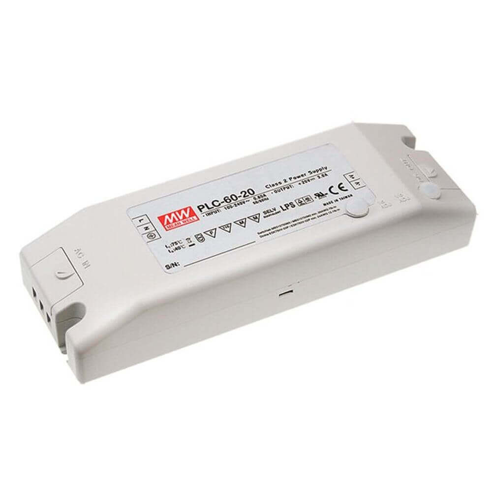 60W zertifiziertes Einbaunetzteil 24V IP20 auf einem weißen Hintergrund.