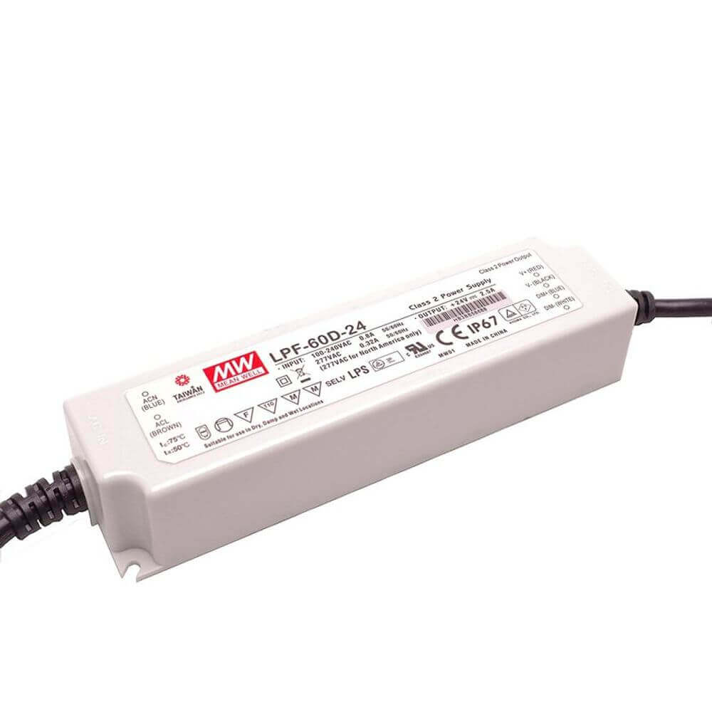 60W zertifiziertes Einbaunetzteil 24V IP67 für den Einsatz im Nassbereich mit hoher Schutzart.