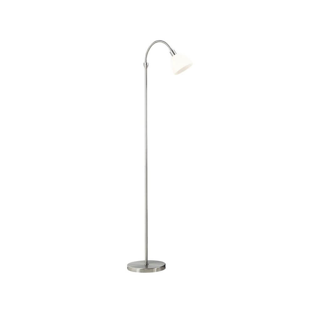 Ray Stehlampe 152 Chrom mit elegantem Design und weißem Lampenschirm für weiches Licht.