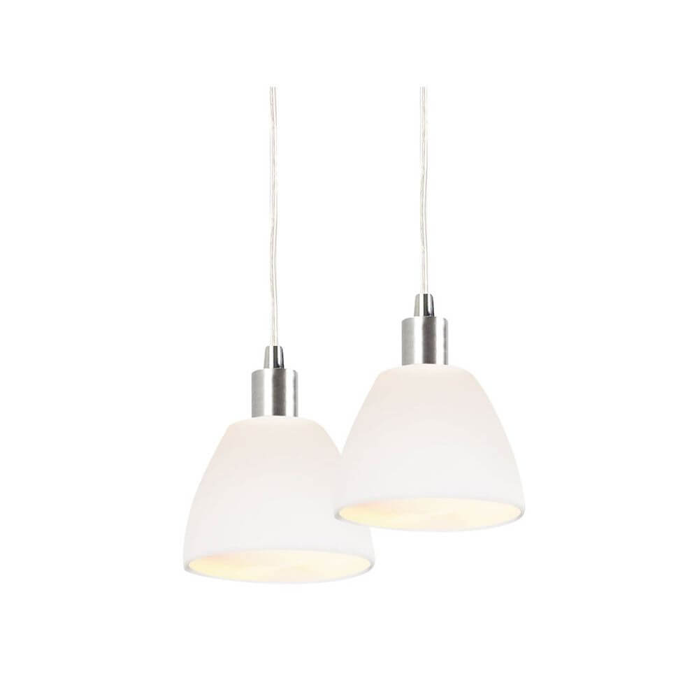 Ray Pendelleuchte Chrom mit eleganten weißen Glasschirmen und hochwertigem Chromfinish