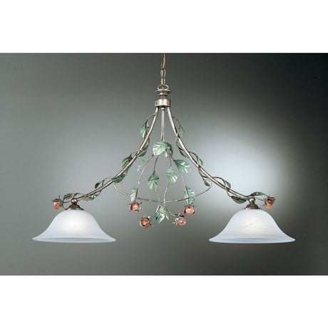 Rosaio balk 2-lys gull-sølv-grønn 58 cm med elegante lyspærer og blad-design.