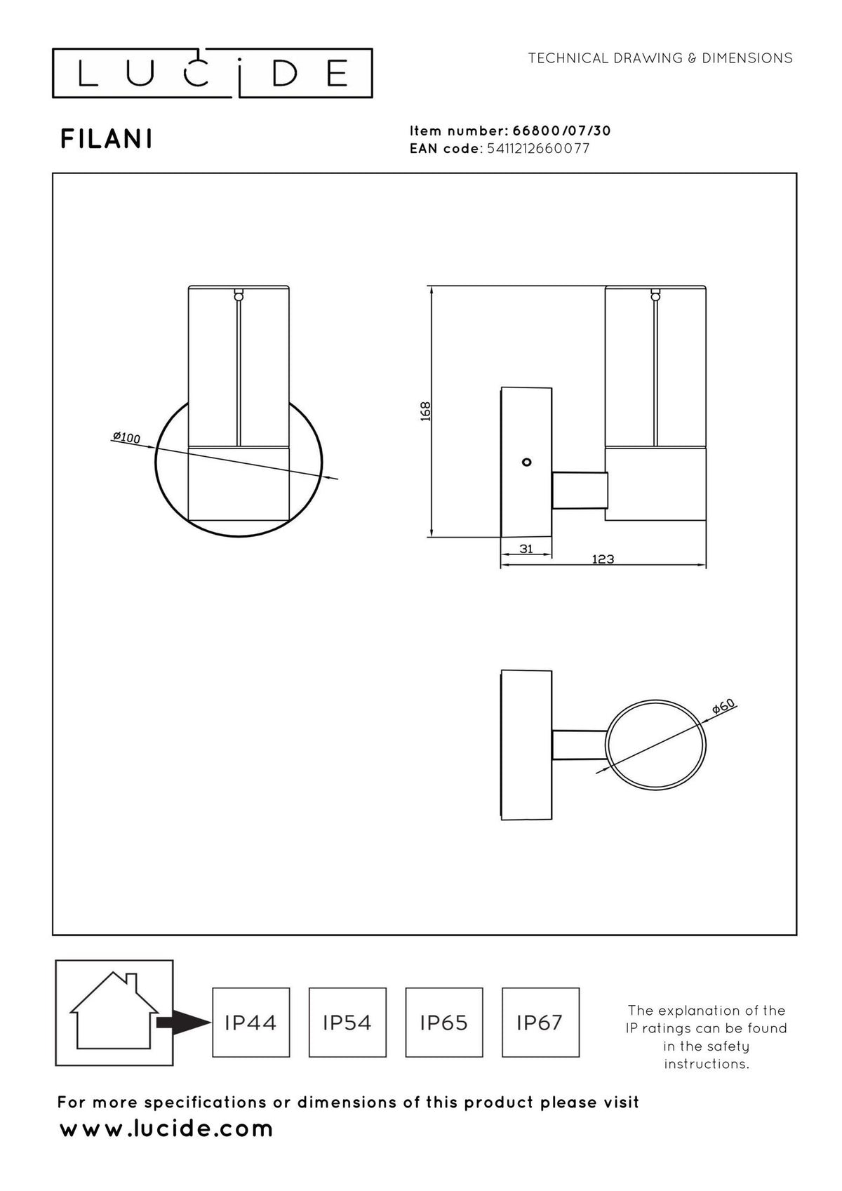 LED-Applique da esterno Filani IP54 con paralume in vetro larghezza 12,3 cm (3)