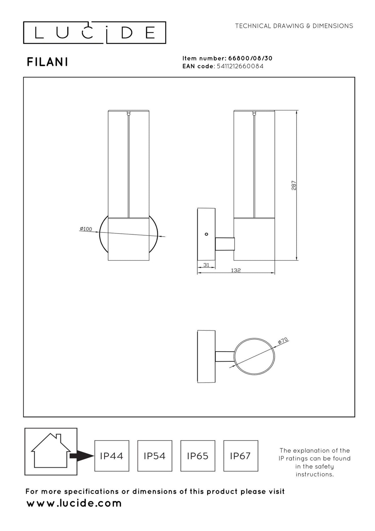 LED-Buitenwandlamp Filani IP54 met glazen kap breedte 13,2cm (3)