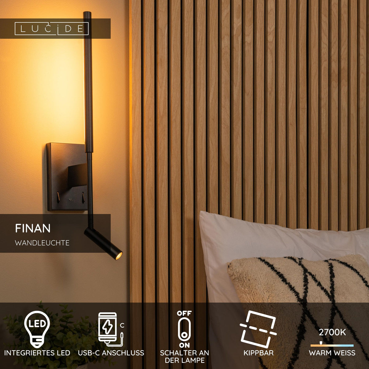 LED-Aplique Finan con puerto de carga USB orientable Negro (5)