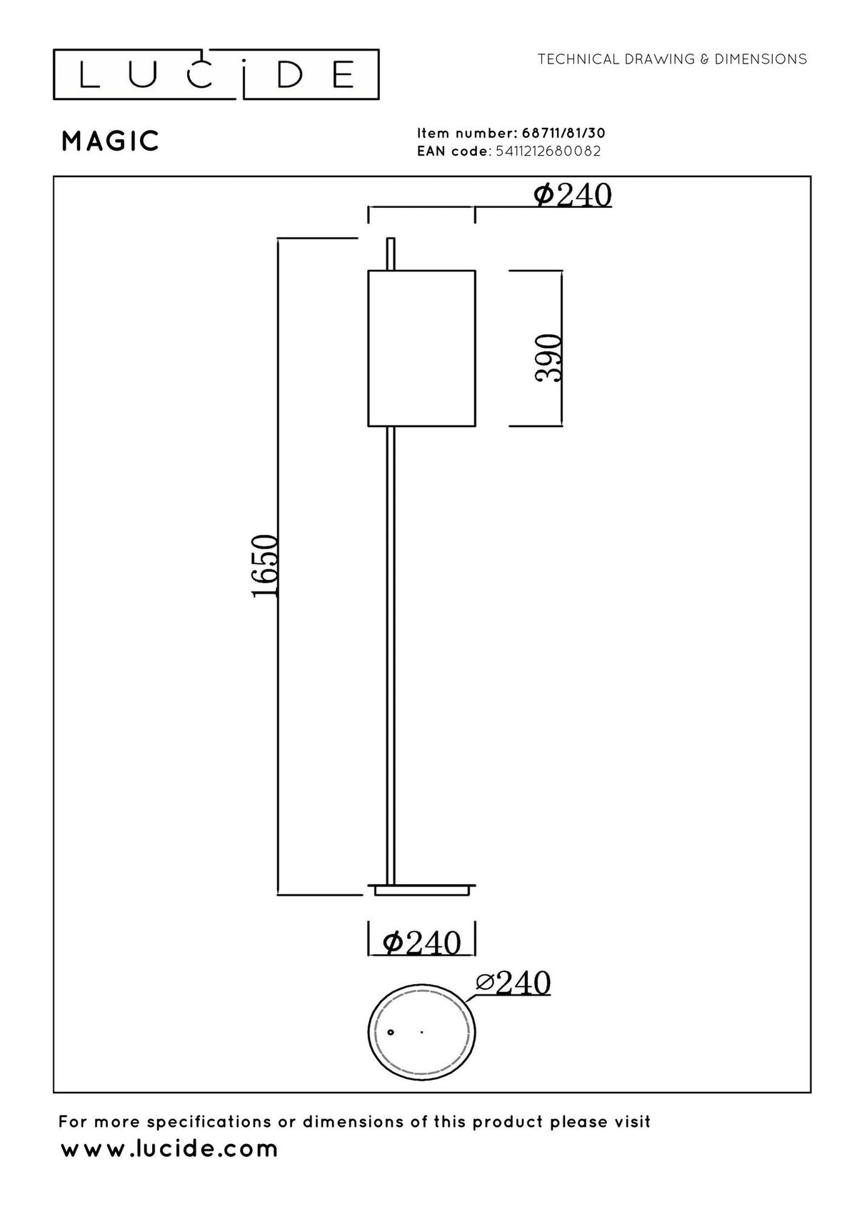 Stehlampe Magic mit Leinenschirm 165cm Schwarz, Beige (6)